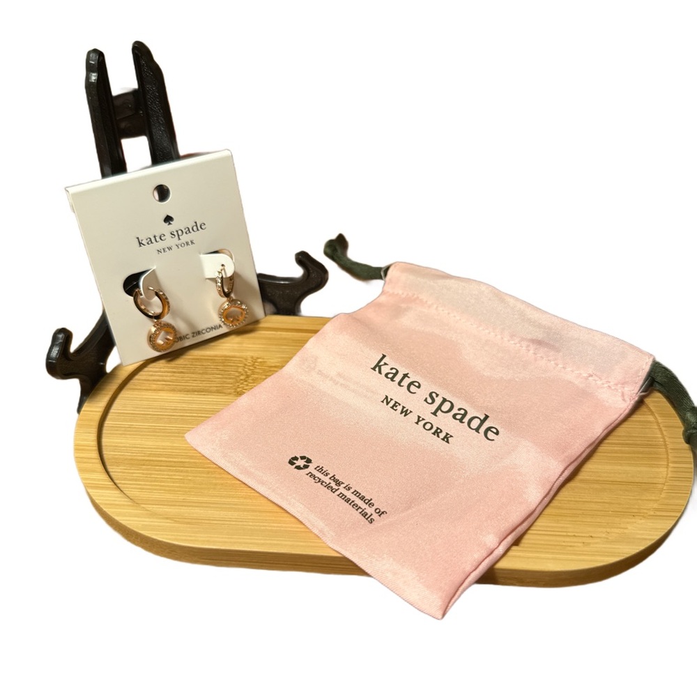 Exquisite Kate Spade Pink Gold and Zirconia Dangle Earrings with logo Inside
